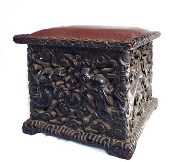 Chinese Antique Qing Double Dragon and Flower Rosewood Stool