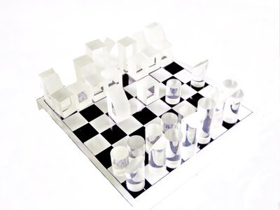 MCM Lucite Chess Set Mid Century Acrylic Chess Board and Pieces