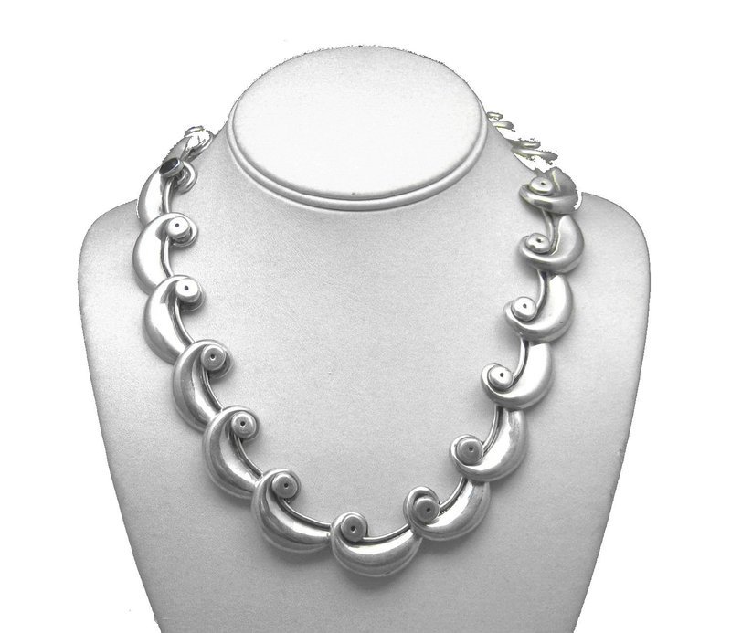 Vintage Mexican Hinged Waves Link Necklace 150.5 Grams
