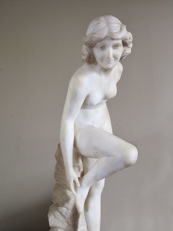 Art Deco 1920s Nude Hand Carved Alabaster Flapper Sculpture