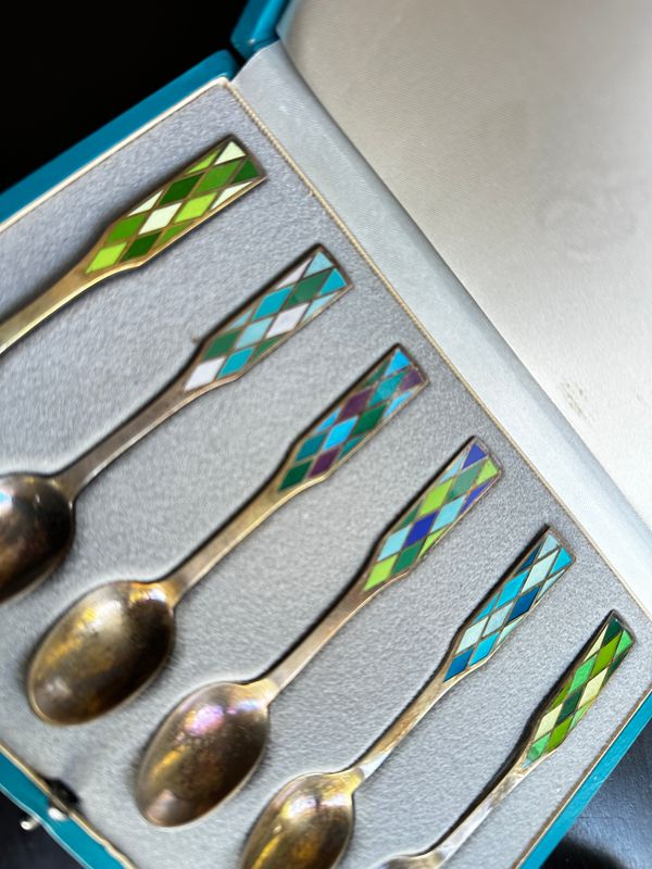 Danish Harlequin Enamel Spoons by Jensen