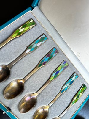 Danish Harlequin Enamel Spoons by Jensen