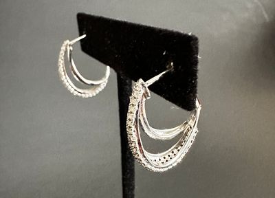 14k White Gold Pave Diamond Double Hoop Earrings