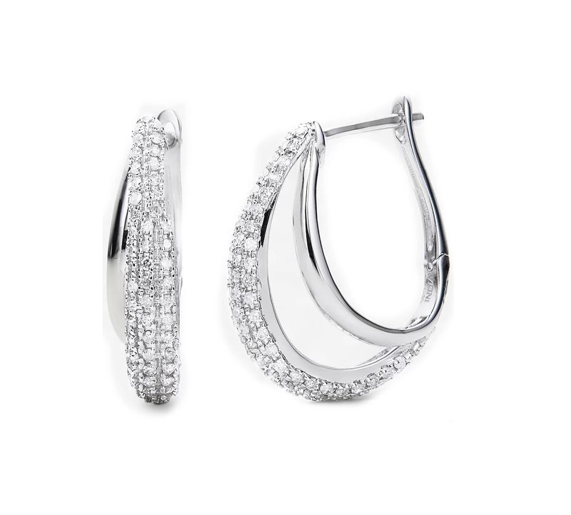 14k White Gold Diamond Double Hoop Earrings