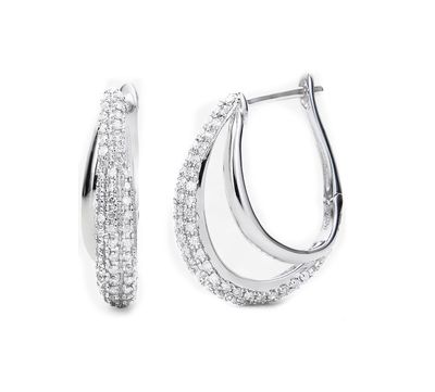 14k White Gold Diamond Double Hoop Earrings