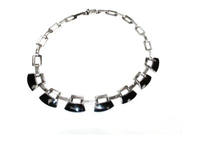 Vtg Taxco Mexico 950 Silver Onyx Statement Necklace