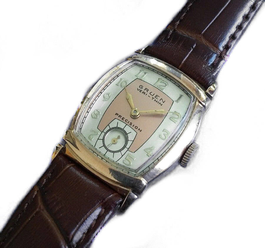 1940s Gruen Veri Thin Salmon White Two Tone 10k RG Dress Watch