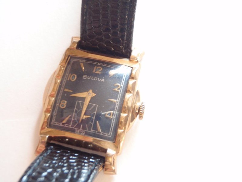 1955 Bulova 10k GF Blue Dial Fancy Lug Dress MCM Watch