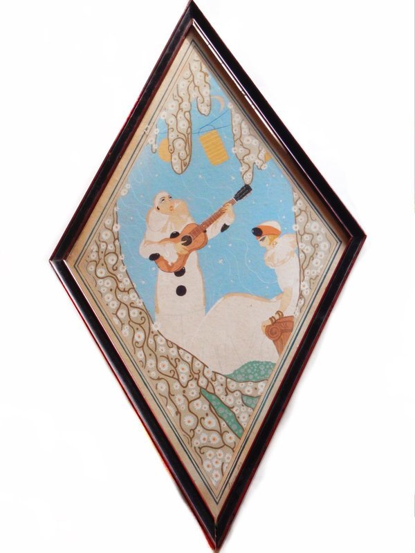 Art Deco Harlequin Lovers Painting Pierrot Pierrette M Leone