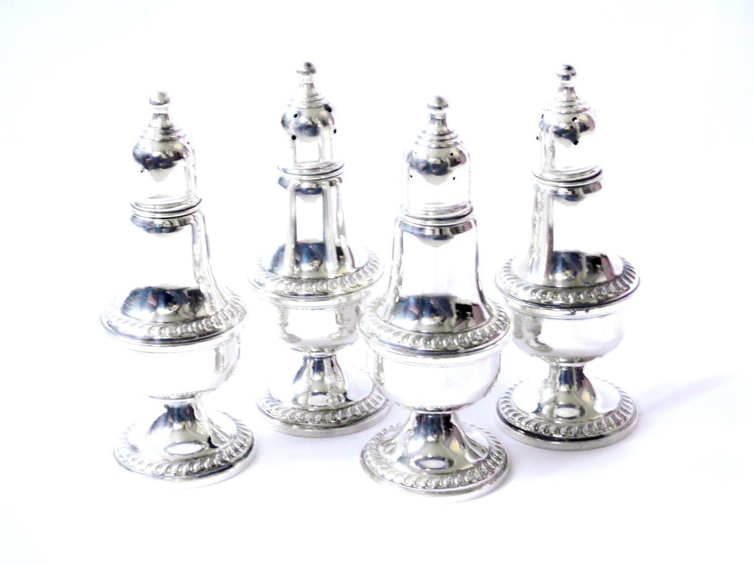 4 Antique D.J. Mahoney NY Silver Salt and Pepper Shakers