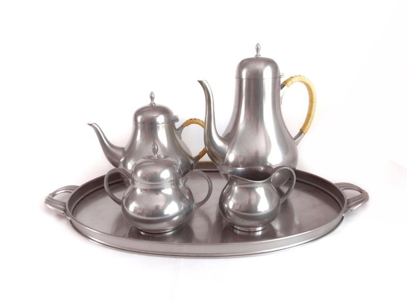 Vintage Scandinavian Pewter MCM Coffee Tea Service