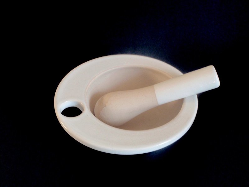 Vintage Stoneware Ceramic Ergonomic Mortar and Pestle