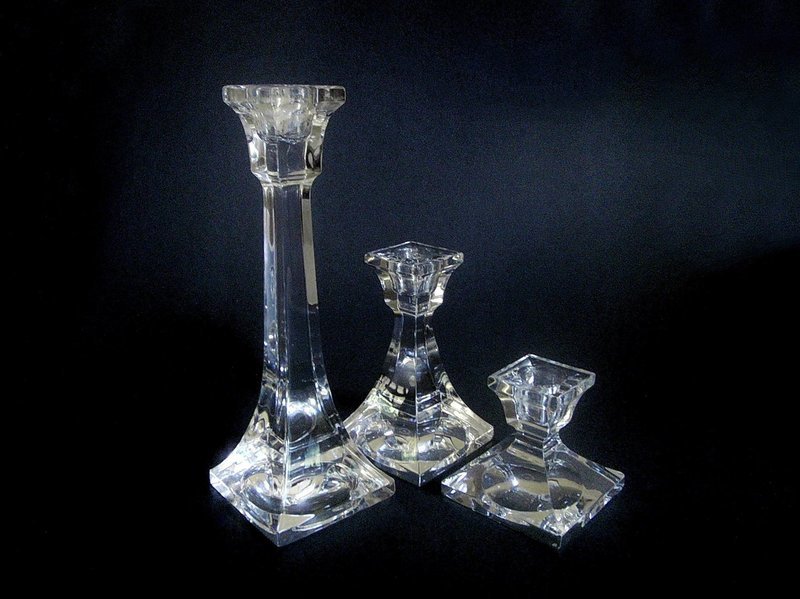 3 Villeroy Boch Lead Crystal Pillar Candlesticks - V &amp; B Lead Crystal Candle Holders