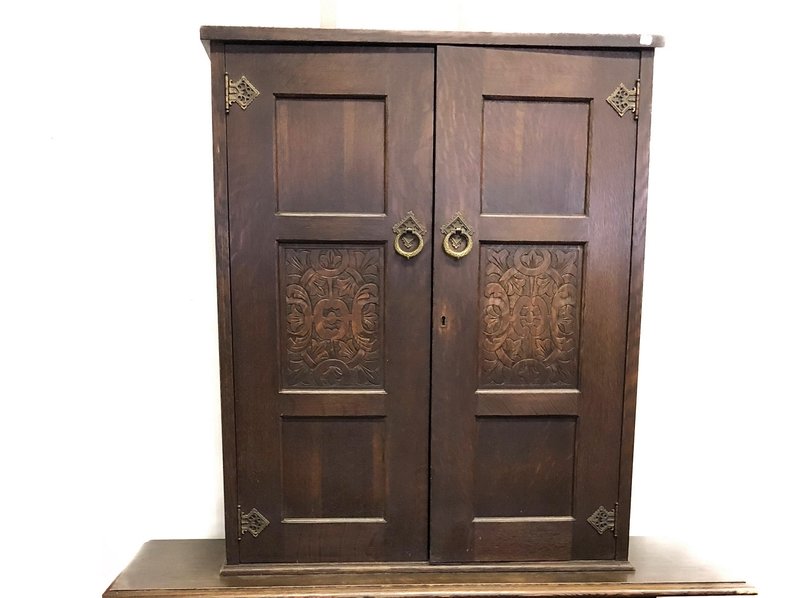 Arts &amp; Crafts Hutch Craftsman Mission Carved Cabinet Hand Wrought Iron