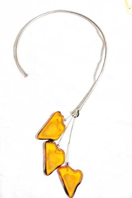 Three Baltic Amber Petals Necklace 
