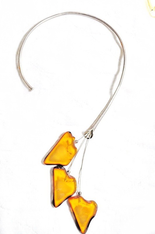 Three Baltic Amber Petals Necklace 