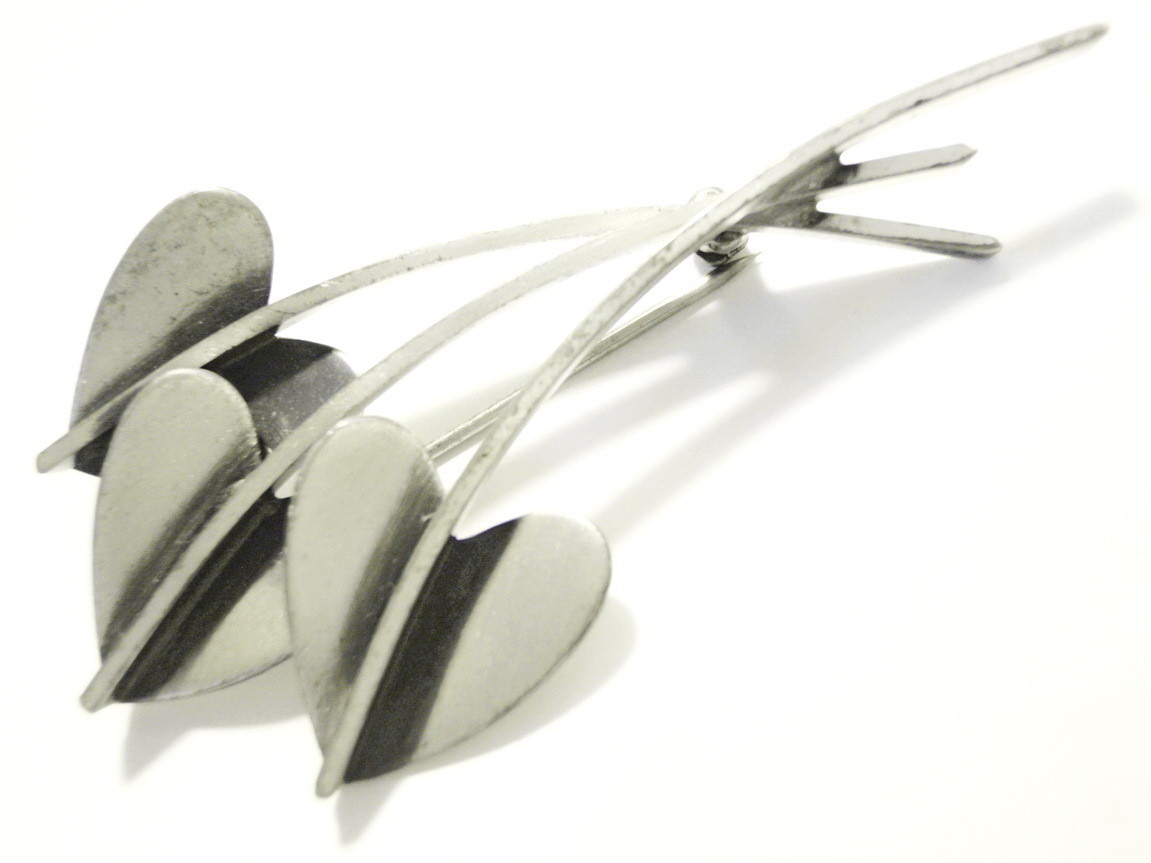 1960s Mid Century Silver Leaf Brooch by Jewel Art 4 Inches