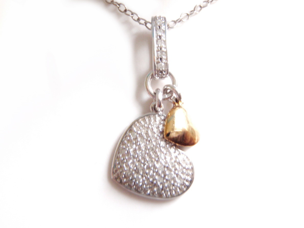 NOS Sterling Silver and Gold Double Heart Necklace with Chain