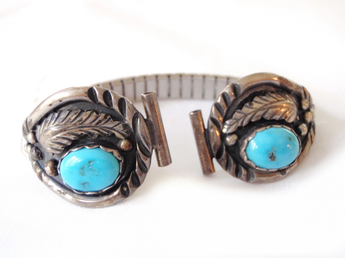Old Navajo Signed E. Spencer Turquoise Silver Watch Band
