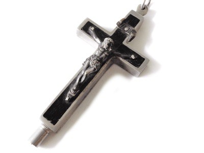 Art Nouveau Ebony Silver Cross Crucifix Reliquary Steampunk Gothic