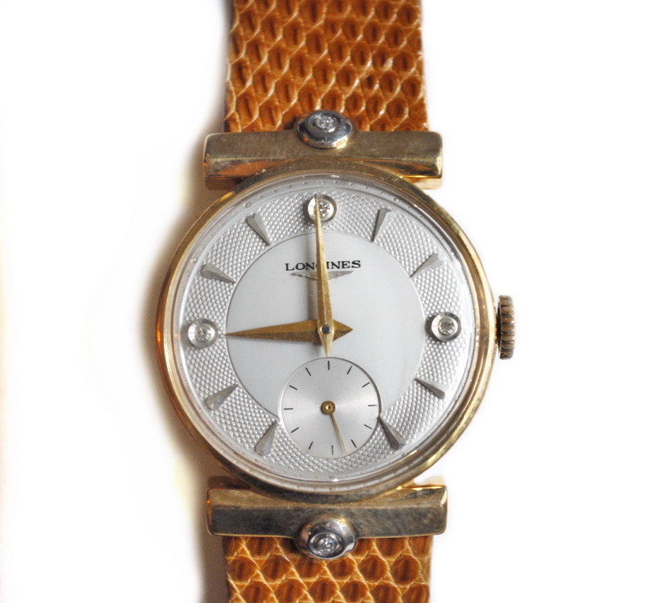 1951 Longines Solid 14k Gold Diamond Dial Lugs Rare Watch