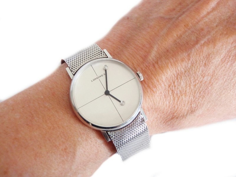 Mid Century Longines Stainless Steel Watch with Diamonds Boxed