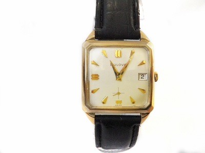 1964 Bulova Square Watch Faceted Corners Watch Sub-seconds 10k Gold Plate