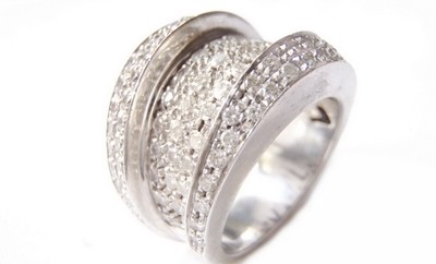 Diamond Modernist Asymmetrical Cocktail Wedding 14k White Gold Ring