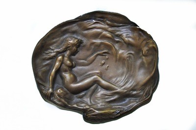 Antique Nude Maiden Bronze Vide Pouche Vanity Display Tray