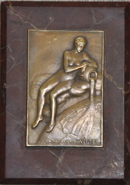 French 1909 Medal F.P. Niclausse for Vittel Water Medallion Mounted on Marble