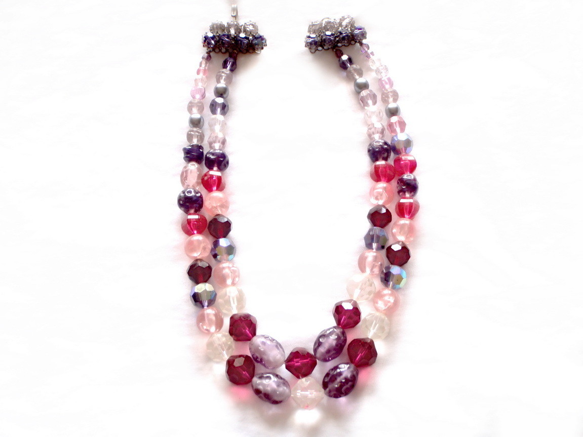 Vintage Austrian Pink Purple Crystal Double Necklace