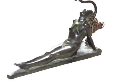 1926 Art Deco Reclining Nude Table Lamp by Electrolite Signed