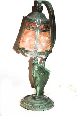 1922 Ronson Bat Woman RARE Lamp Green Patina