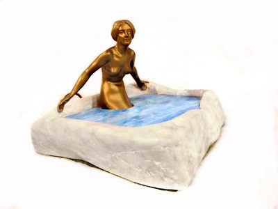 Nude Lady in Pond Art Deco Lamp