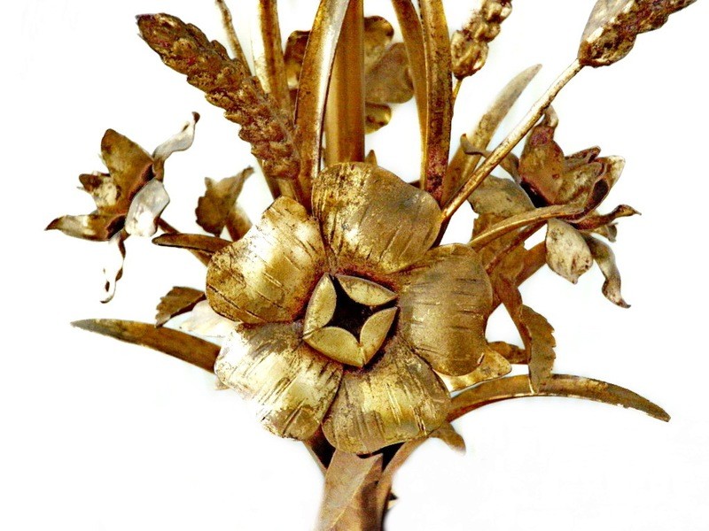 Mid Century Gold Florentine Wheat Sheaf Flowers Table Lamp