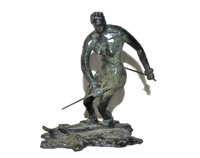 Art Deco Bronze Nude Woman Skier Impressionist Sculpture Signed