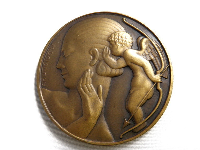 Art Deco French Medal M. Dalannoy Bronze Cherub Angel