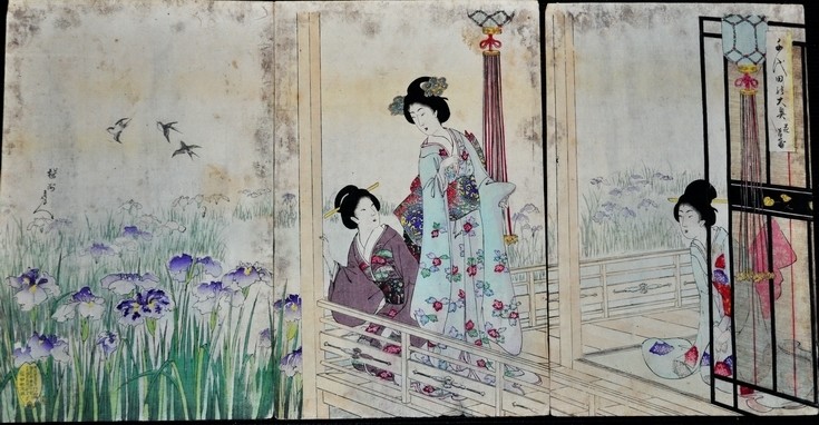Toyohara Chikanobu Geisha triptych - Tea House 
