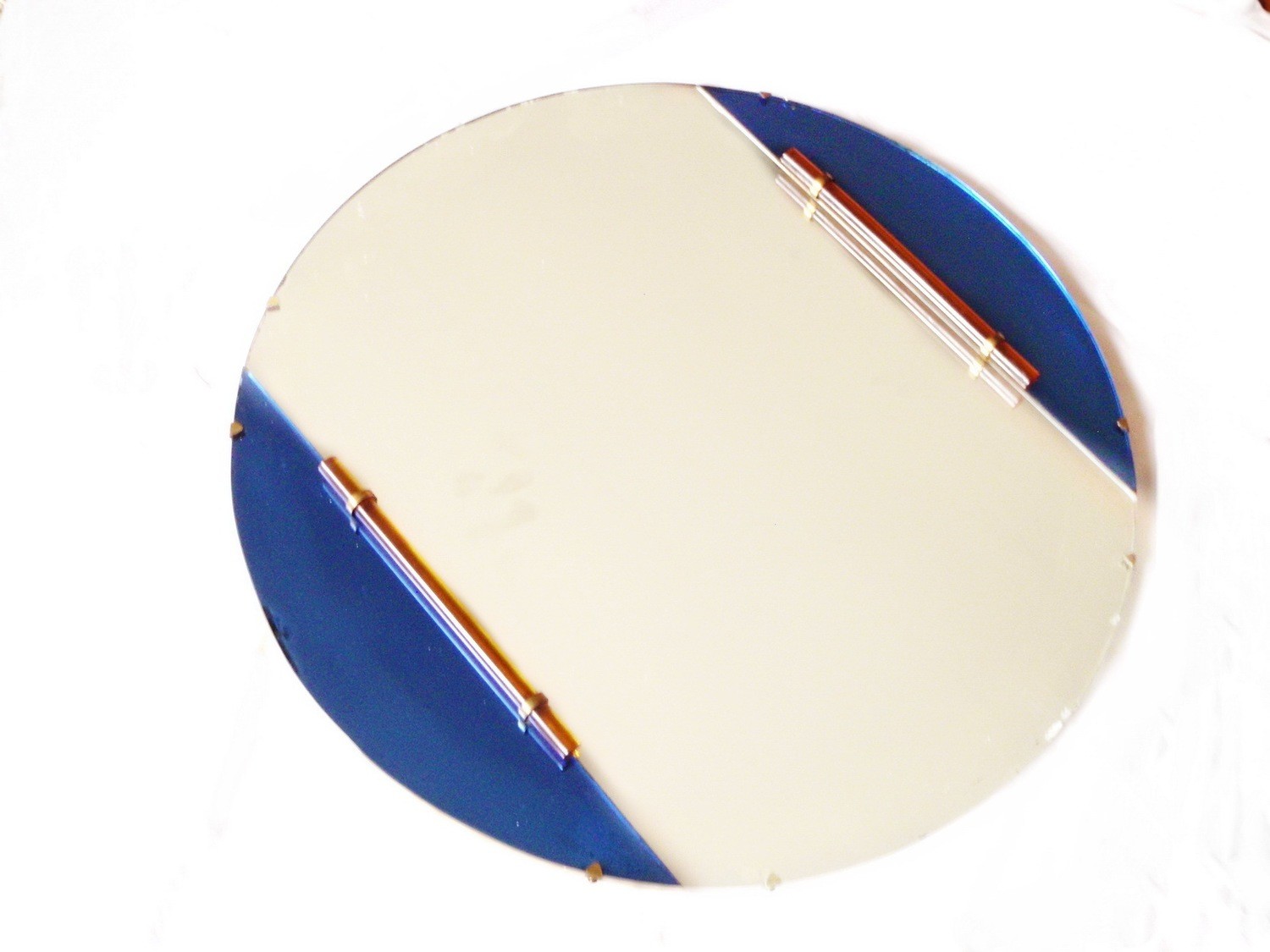 Art Deco Cobalt Blue Glass Mirror, Amber Lucite Wall Mirror