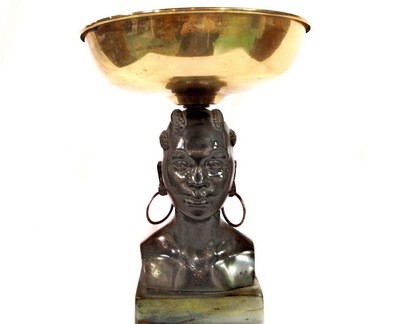Art Deco African Lady Centerpiece Brass Bowl Geo Trevino