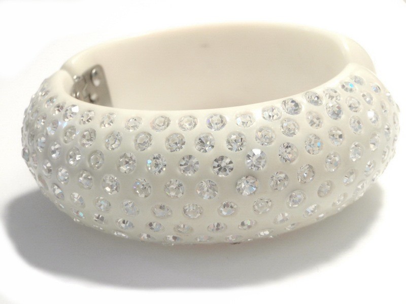 Swarovski Crystal Bangle Bracelet Set in White Bakelite