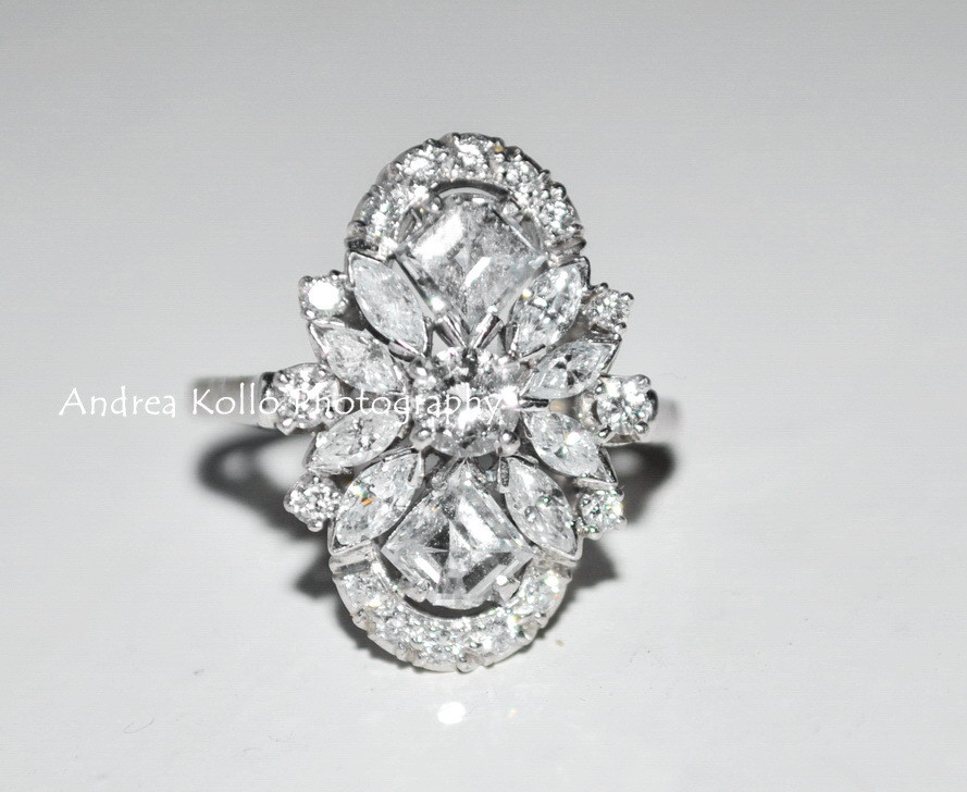 Custom Made 2.40 Carat VSI-G Diamond Art Deco Ring Set in Platinum