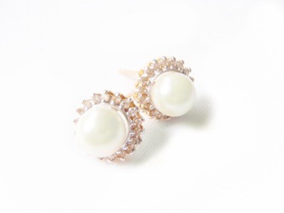 Vintage 14k Gold Cultured Pearl Diamond Earrings Bridal Jewelry