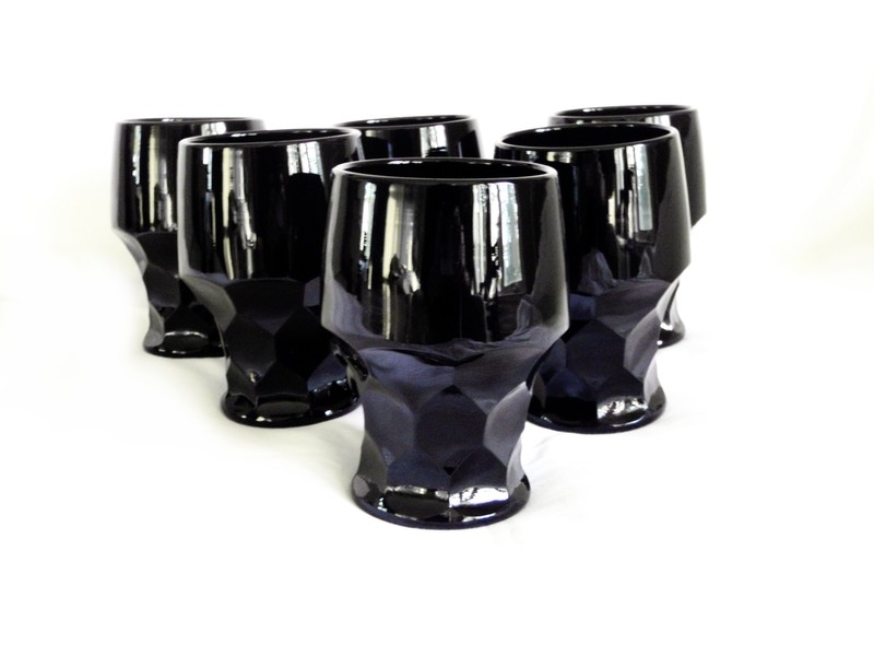 6 Art Deco Black Glass Tumblers Drinking Glasses 1920s  Barware