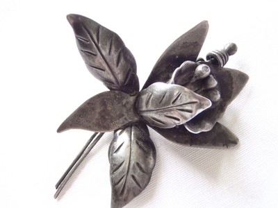 1940s TAXCO Mexico Silver Orchid Brooch Flower Pin
