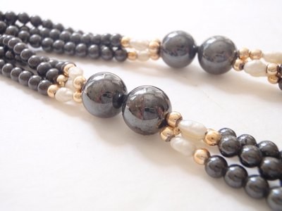 Hematite Natural Pearl Multi Strand 32 Inch Necklace