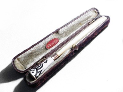 Ivory and Guilloche Enamel with Pink Gold Art Deco Cigarette Holder Boxed