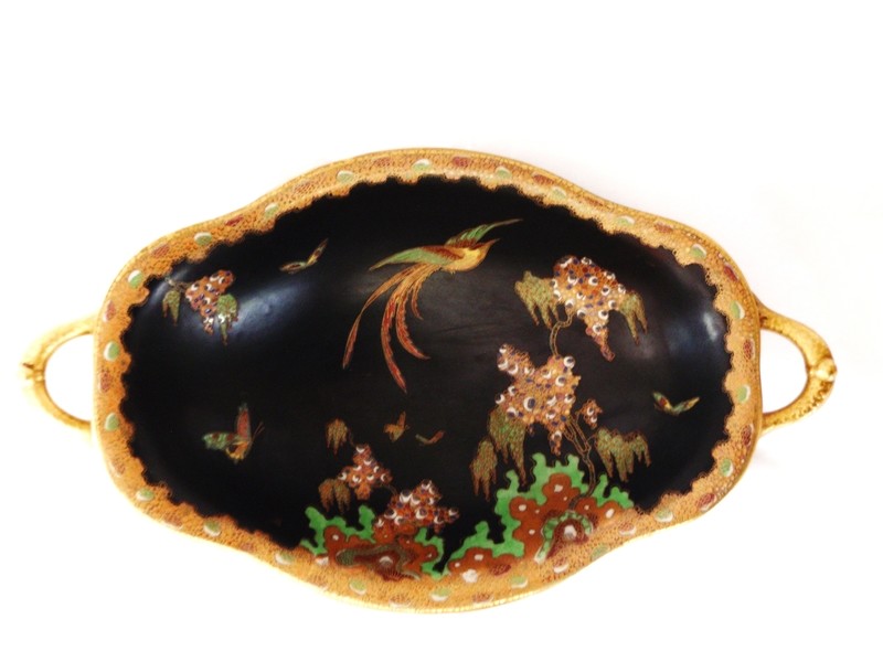 Art Deco W &amp; R Carlton Ware Black Revo Paradise Bird Fruit Bowl