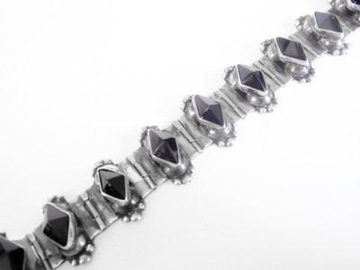 Taxco Mexico Onyx and Silver Bangle Bracelet