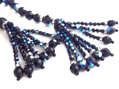 Czech Bohemian Black Peacock Iridescent Bead Necklace 